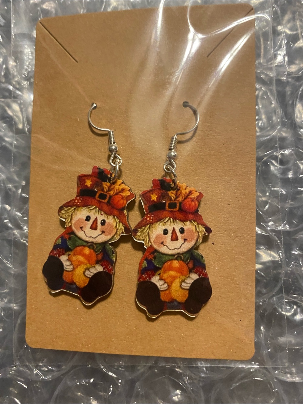 Autumn Scarecrow Drop Earrings - Brown/Orange